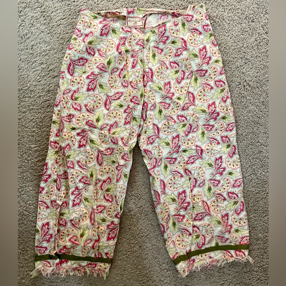 April Cornell paisley crop pant womens xs cotton side zip pink, green and cute